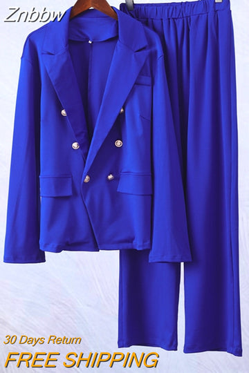 Znbbw Women Elegant Solid Fashion 2 Piece Set Full Sleeve High Waist Trouser Blazer Suit Office Ladies Business Commute Pant Suits